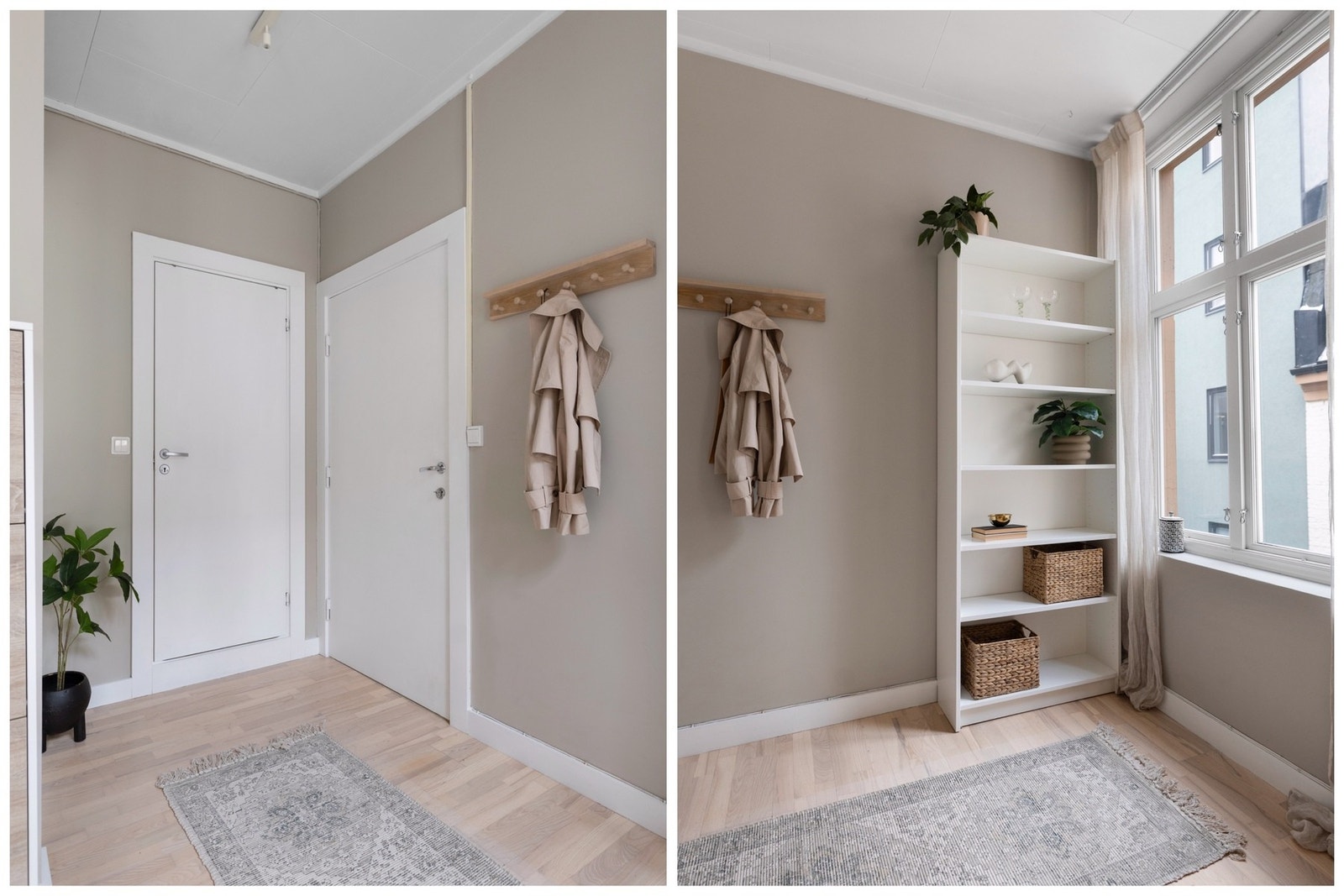 Her er det god plass til garderobeoppheng for yttertøy, og et romslig garderobeskap med speilfronter sørger for rikelig oppbevaring samtidig som det forsterker romfølelsen. Galleribilde