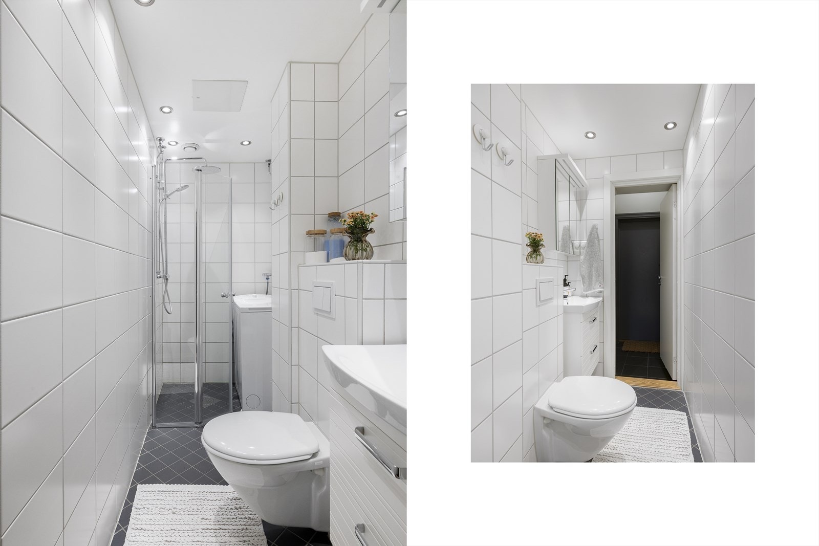 Badet ble ifølge tidligere salgsoppgave pusset opp i 2014. Dusjvegg og armatur er nytt fra 2026. Galleribilde