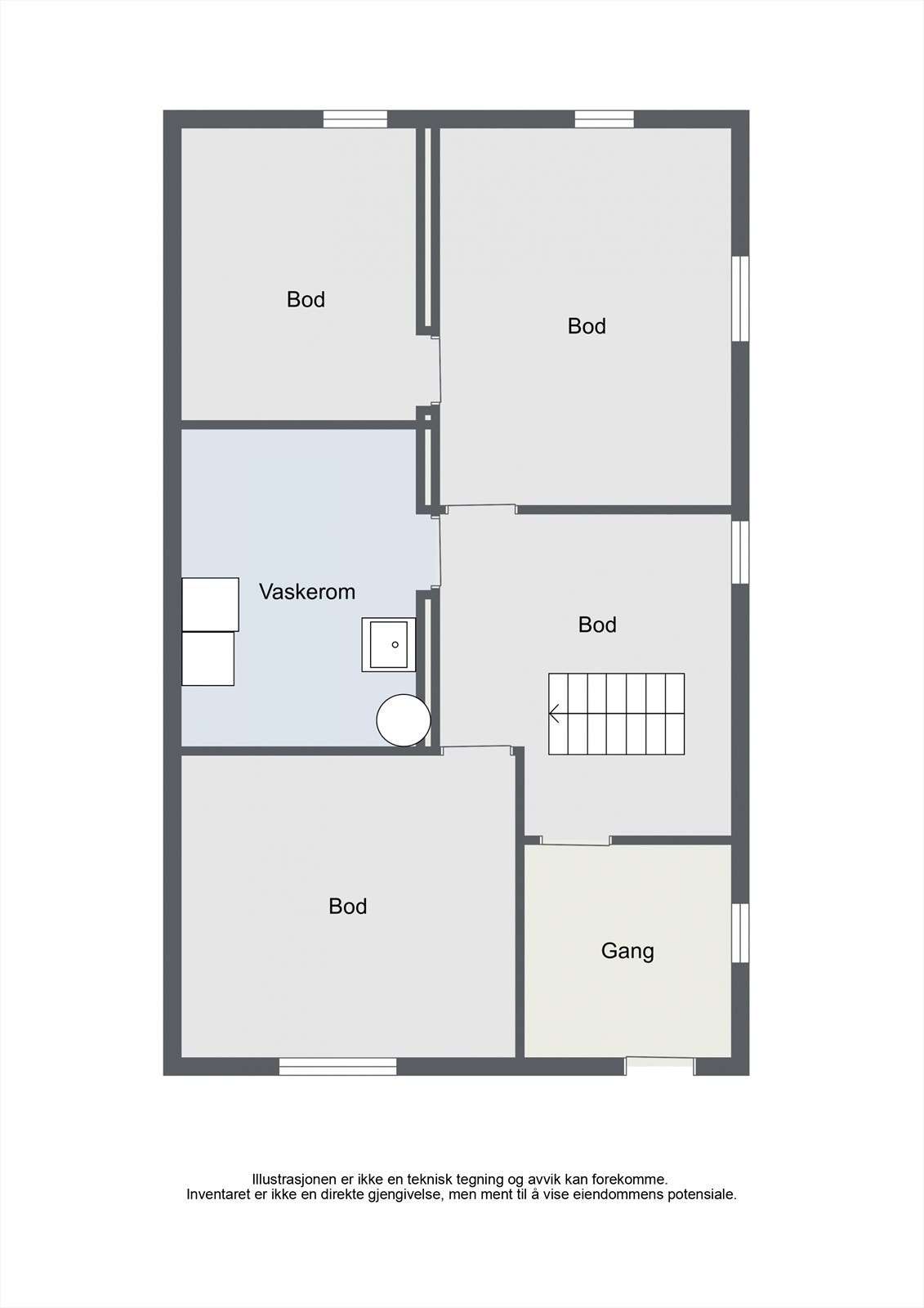 Kjelleren byr på rikelig med lagringsplass med flere boder, matkjeller og et praktisk vaskerom. Galleribilde