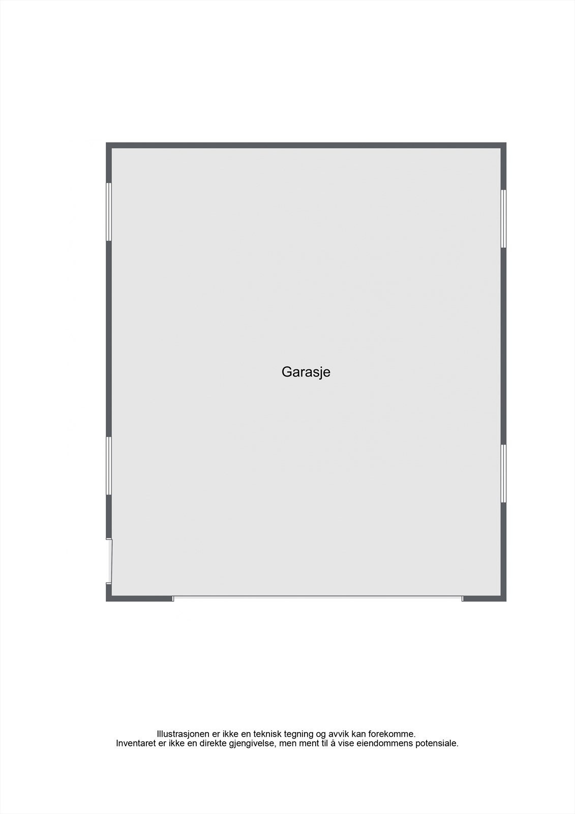 Planløsningen for den romslige dobbelgarasjen på ca. 47 m². Galleribilde