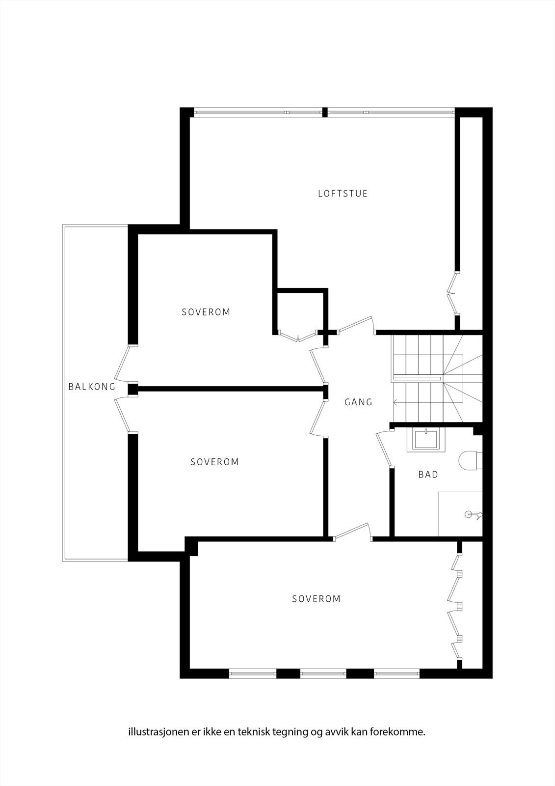 Oppe har du en flott familie etasje med god stue å trekke seg tilbake til, 3 soverom og bad nr. 2. Galleribilde
