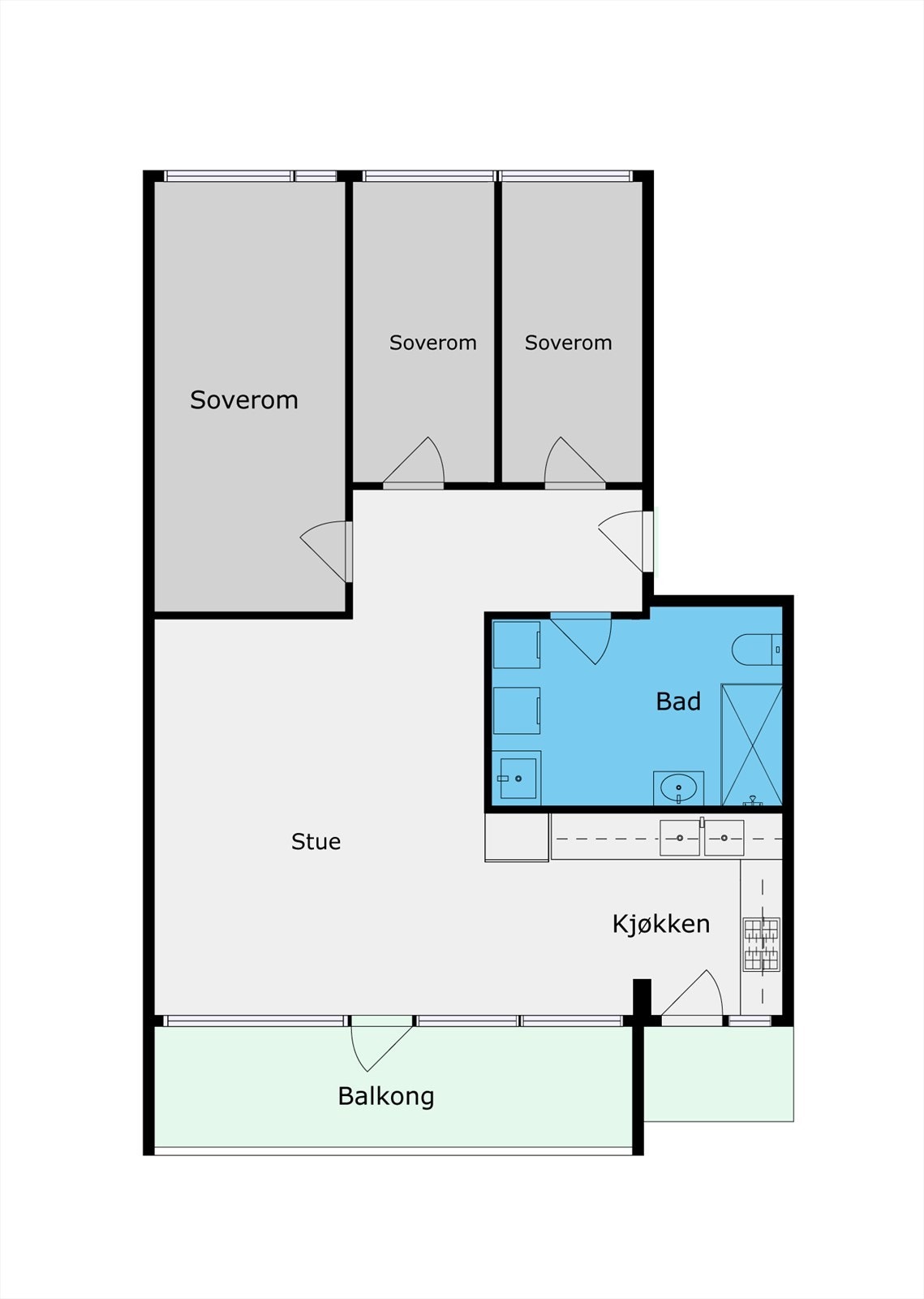 Opprinnelig planløsning med 3 soverom iht. godkjente byggetegninger. Se punkt under ferdigattest i salgsoppgaven. Galleribilde