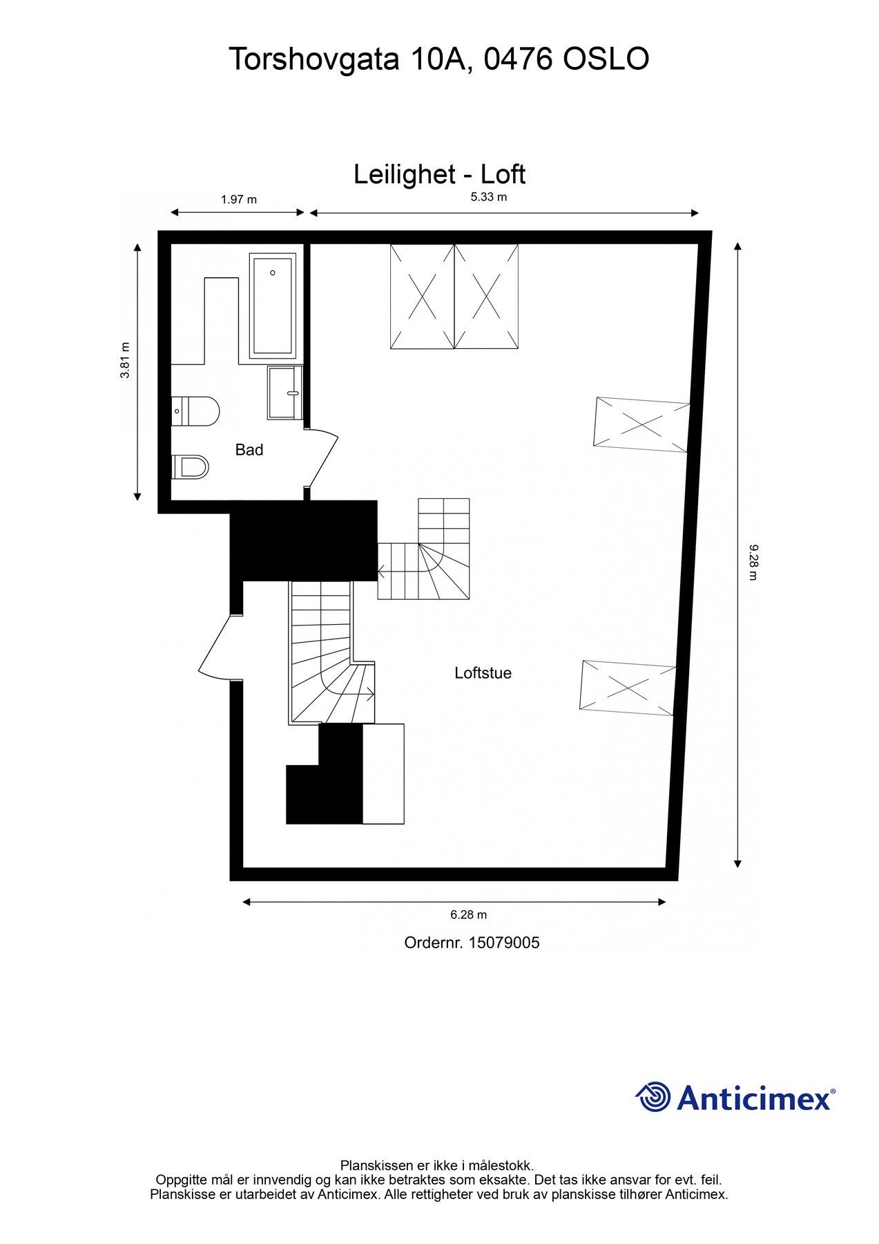 Plantegning loft.
BRA-i loft: 54 kvm Galleribilde