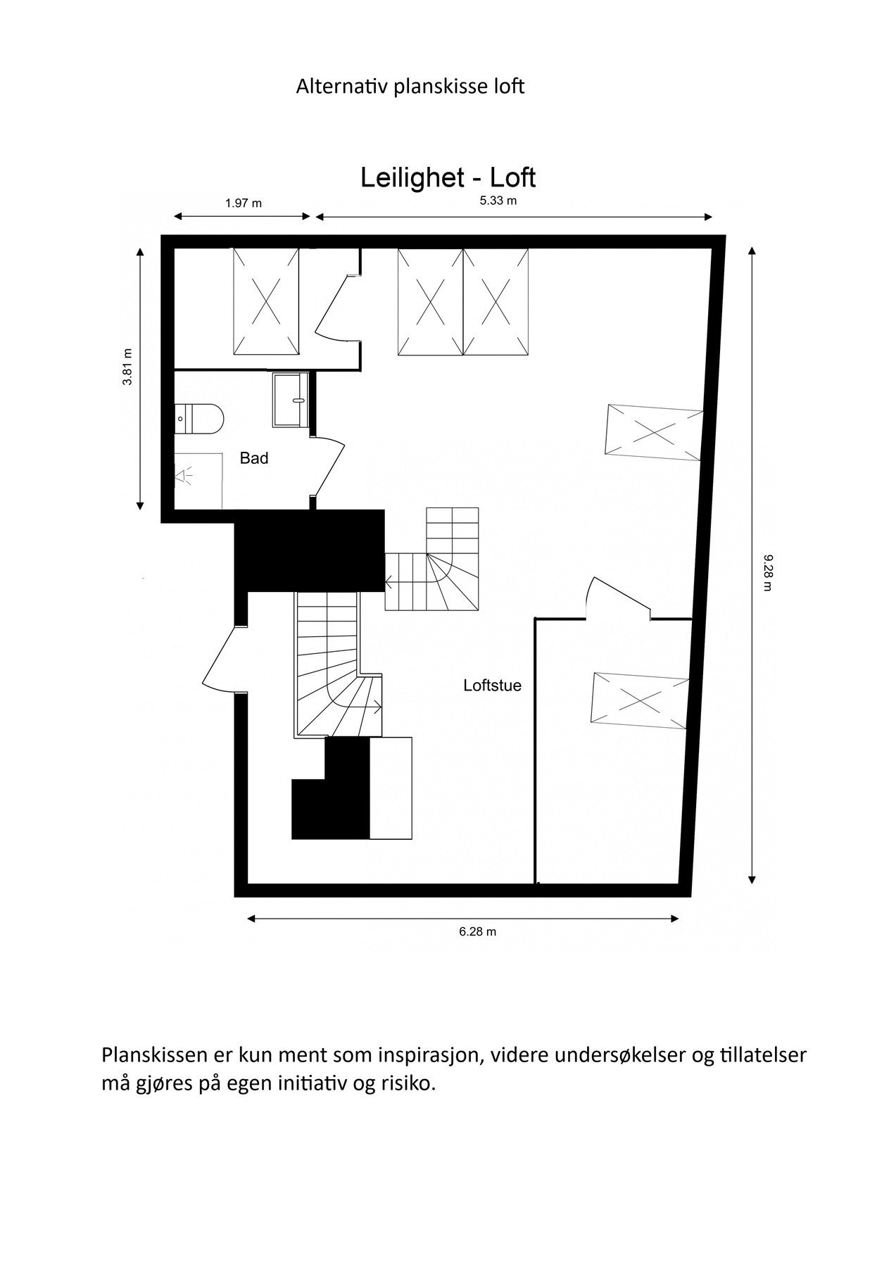 Alternativ plantegning loft. Galleribilde