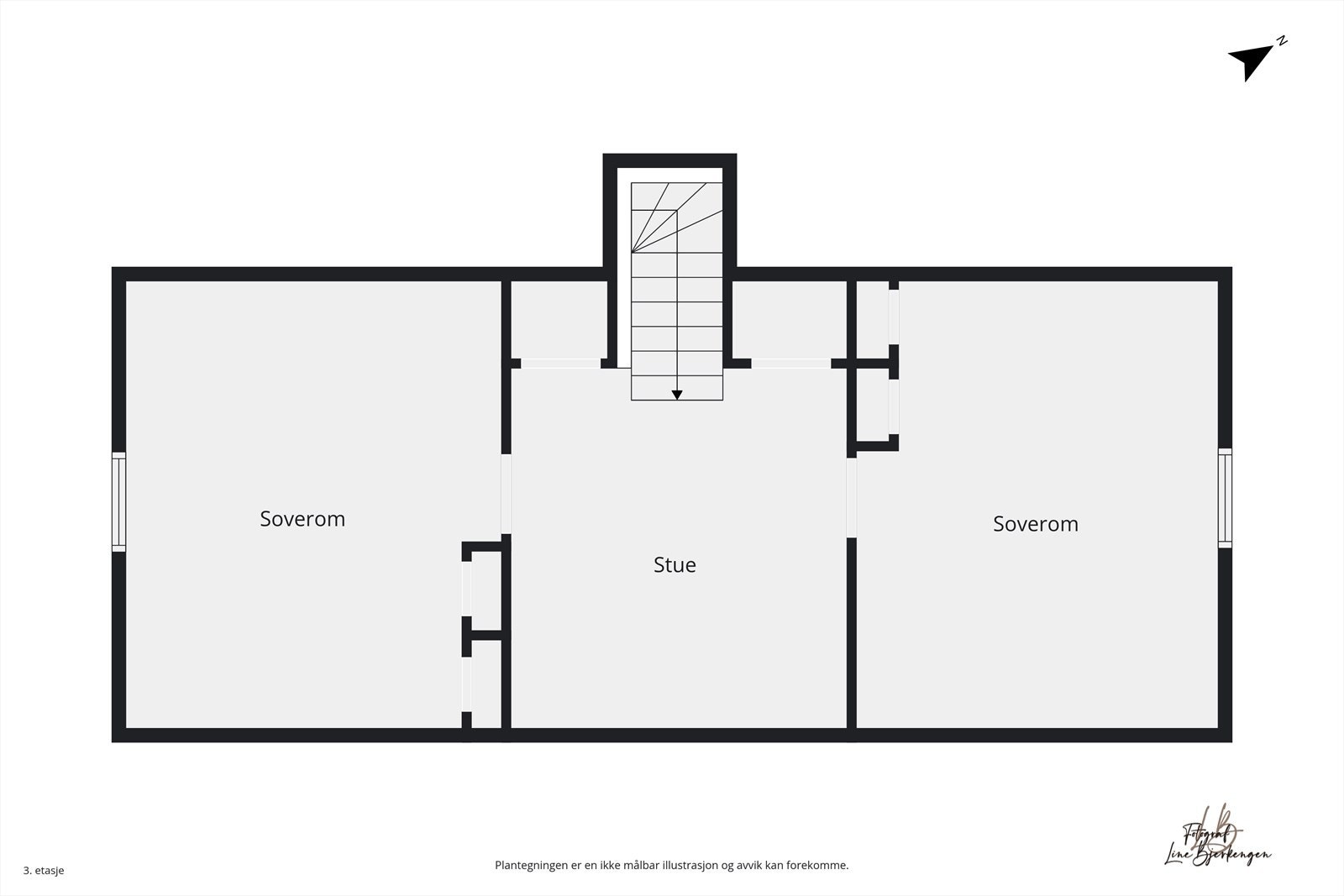 Plantegning loftetasje - Godkjent boareal i alle tre etasjer Galleribilde
