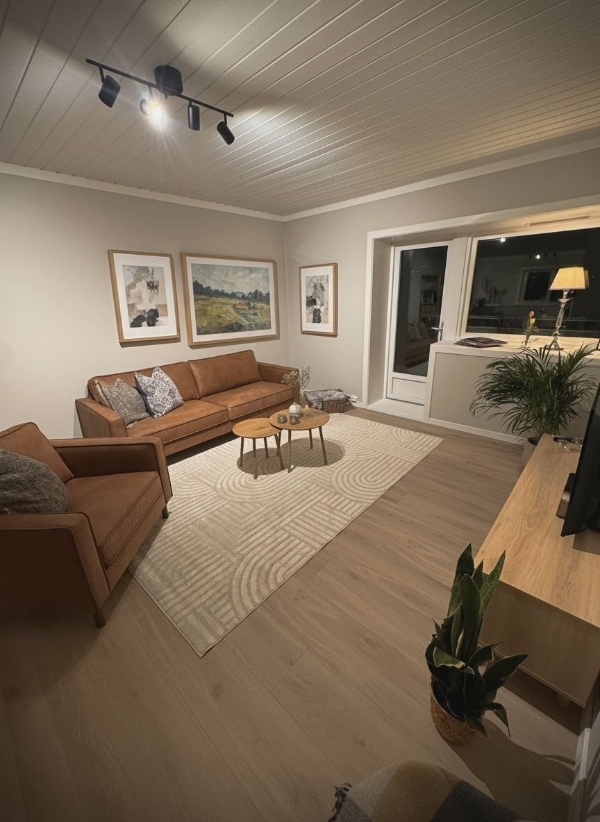 Romslig stue i kombinasjon med kjøkken. Galleribilde