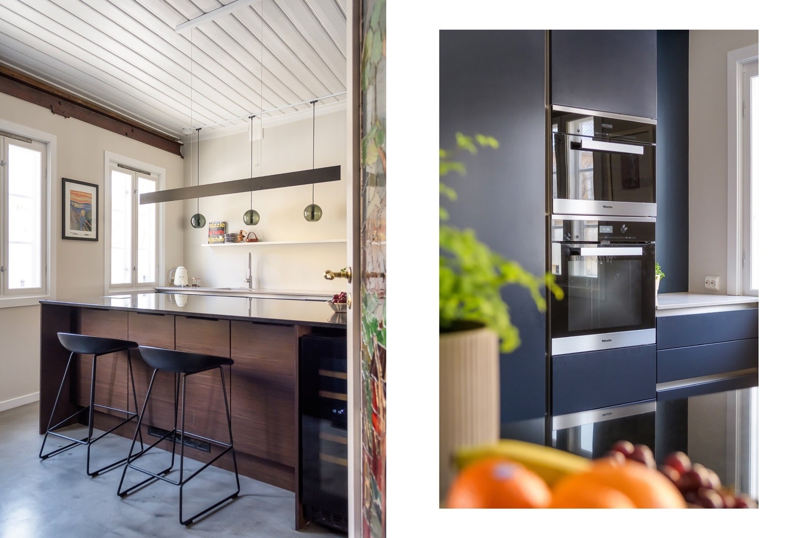 Integrert platetopp, vinskap, stekeovn, mikroovn, oppvaskmaskin og kjøl
-/fryseskap. Galleribilde