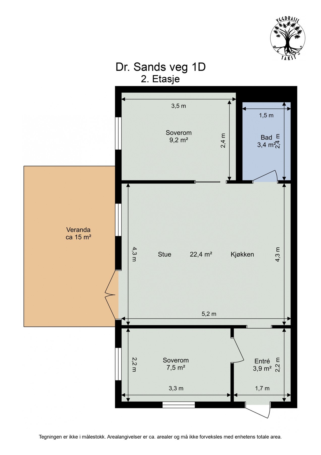 Planskisse. Ypperlig utnyttet areal, med stor stue, og to romslige soverom. Galleribilde