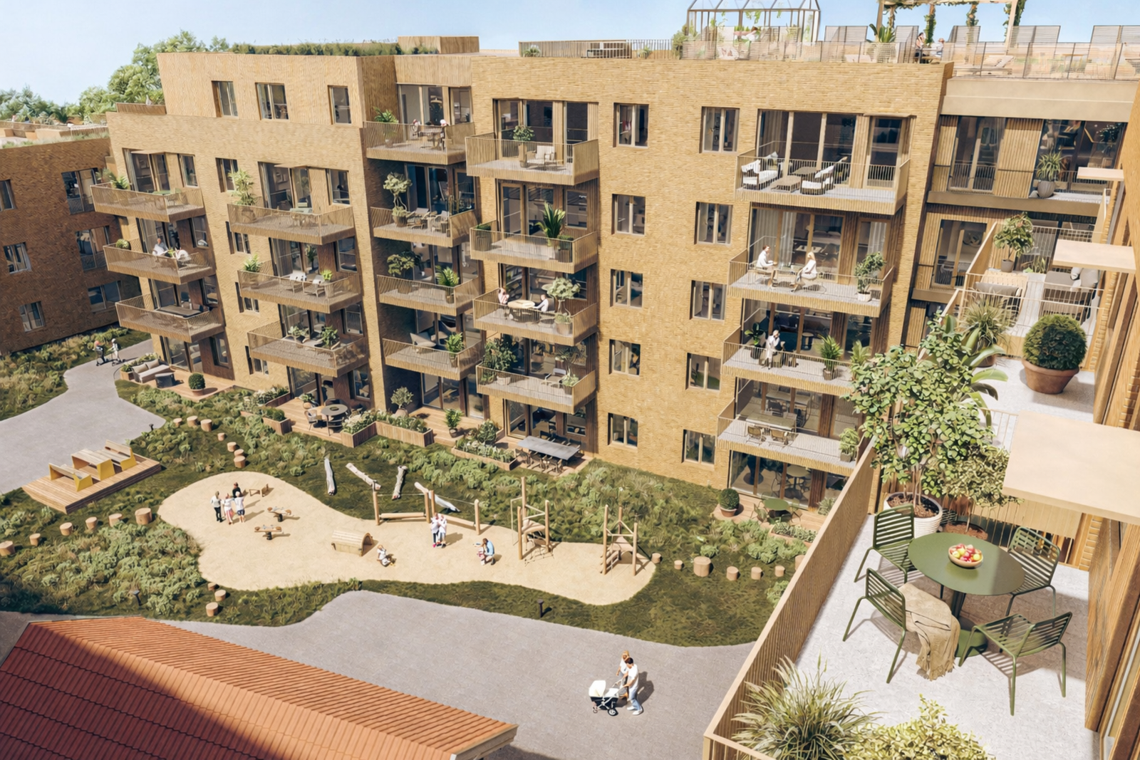 Leiligheten vender mot bakgård. Balkong i 2. etg og nr. 2 fra venstre. Galleribilde