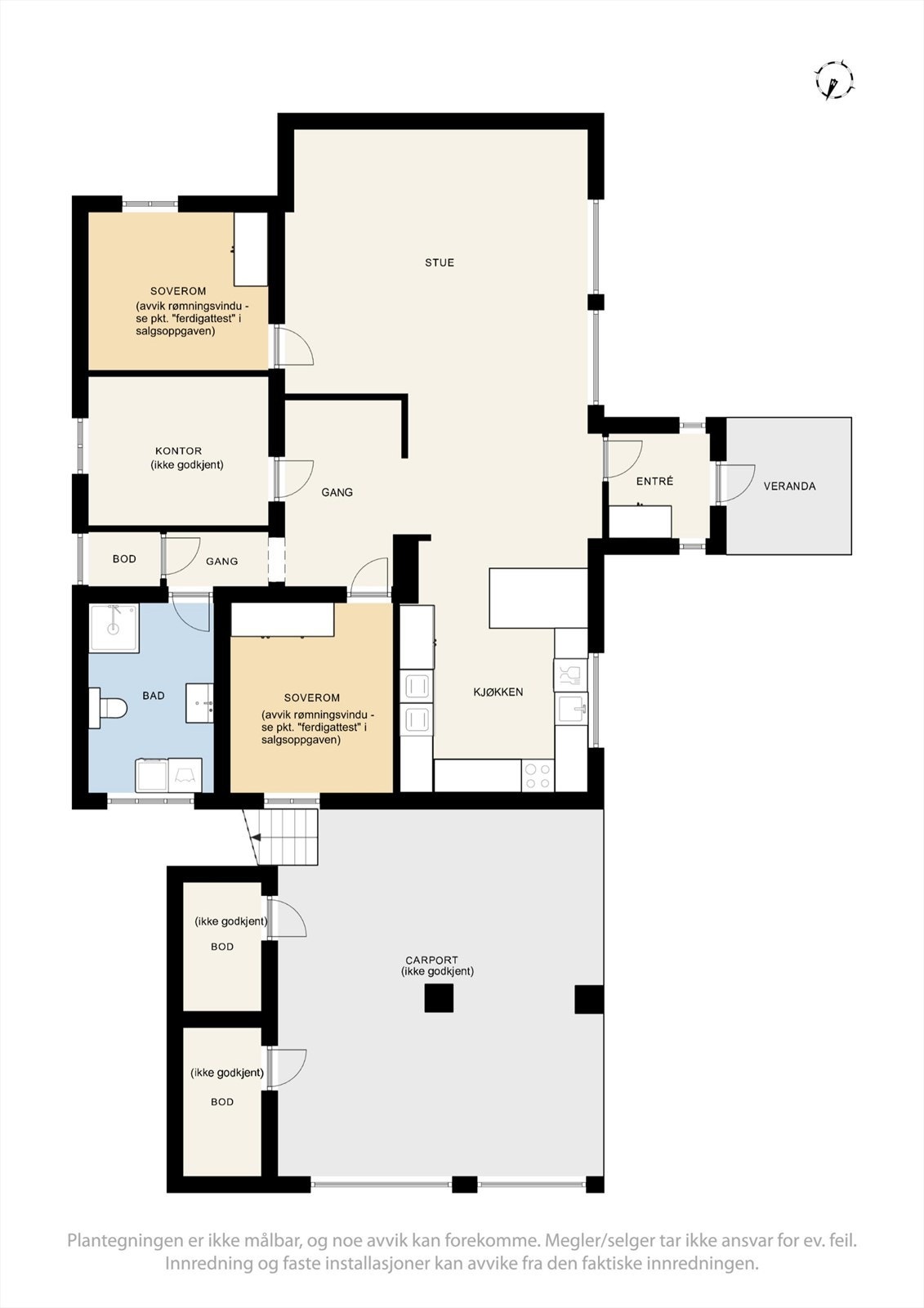 Plantegning for underetasjen. Merk: dagslysflatene i underetasjen er under dagens krav på 10 % dagslysflate. Se pkt. "ferdigattest" i salgsoppgaven. Galleribilde