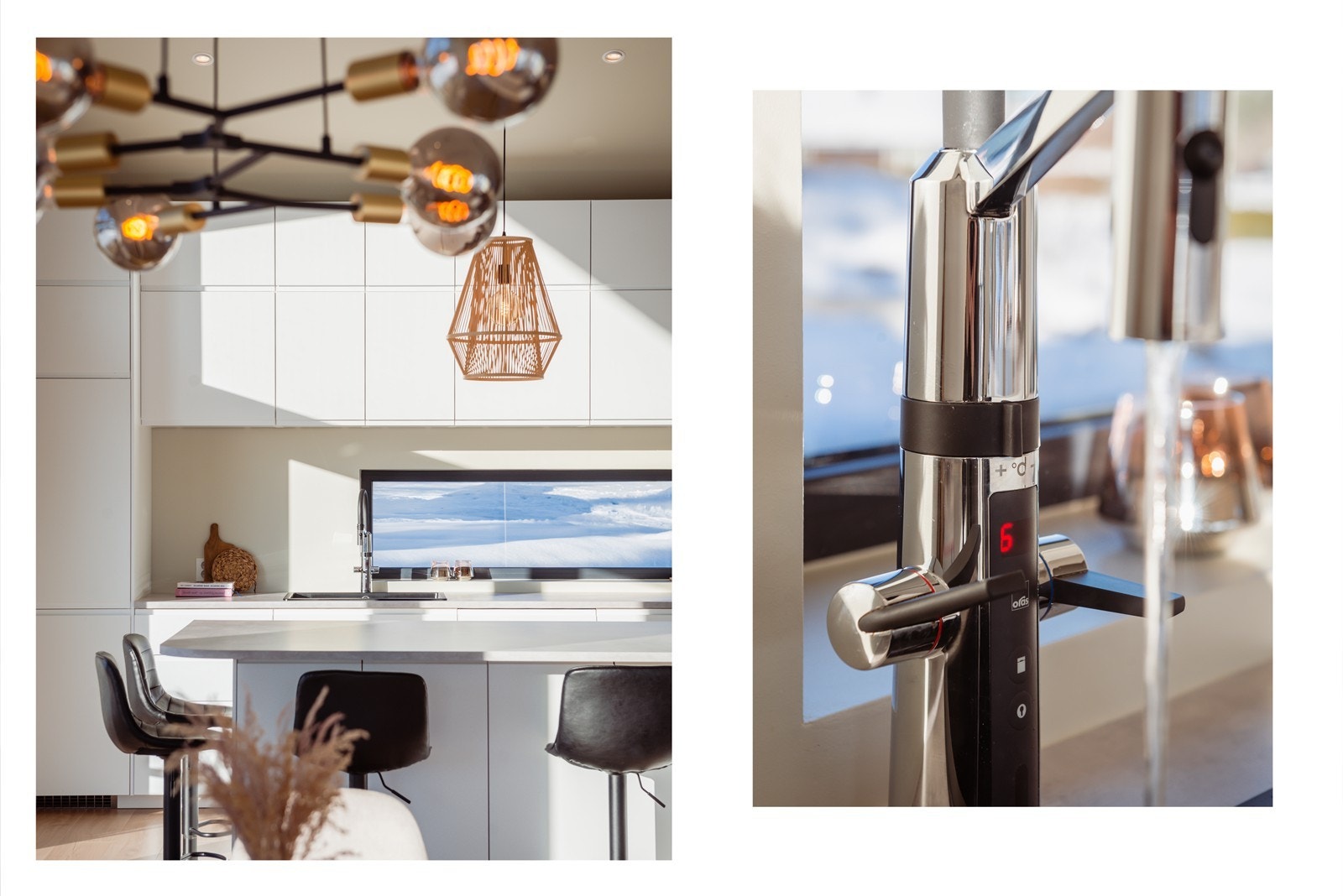 Eksklusiv, sensorstyrtkjøkkenarmatur med LED som kombinerer design og funksjonalitet i matlagingen. Galleribilde