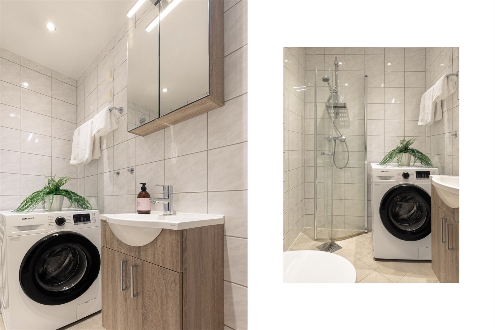 Moderne innredning og opplegg til vaskemaskin. Galleribilde