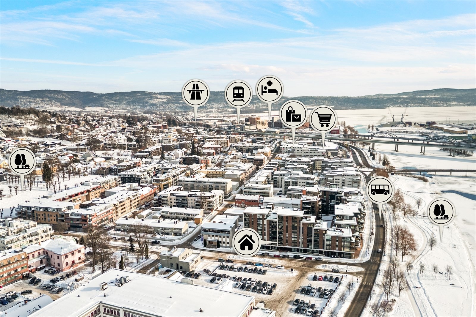 Her har du alt du trenger i umiddelbar nærhet, fra hyggelige kaféer, spisesteder og butikker til gode kollektivforbindelser. Galleribilde