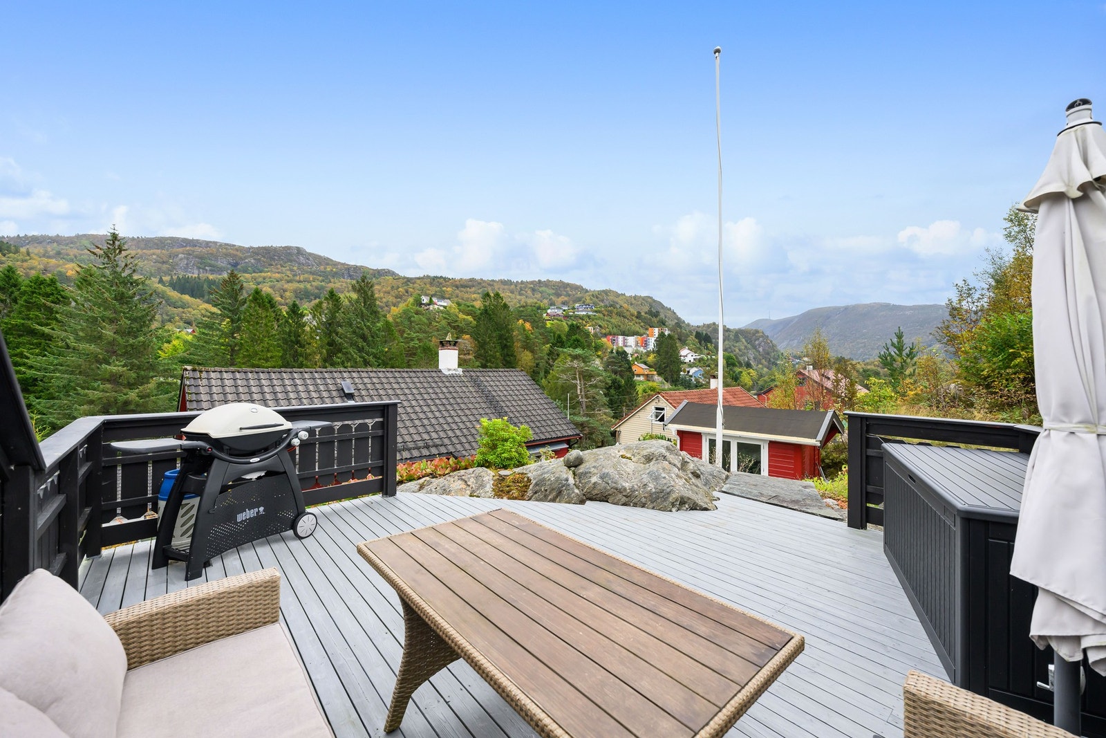 Tomtens gode opparbeiding gir mulighet til å flytte seg etter solen, med terrasser vendt i alle himmelretninger. Galleribilde