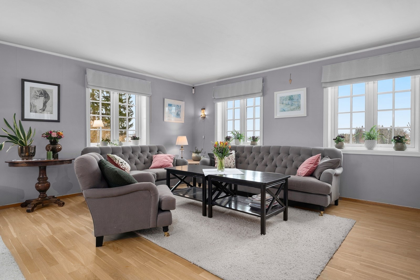 Plass til sofagruppe i del av stuen. Galleribilde