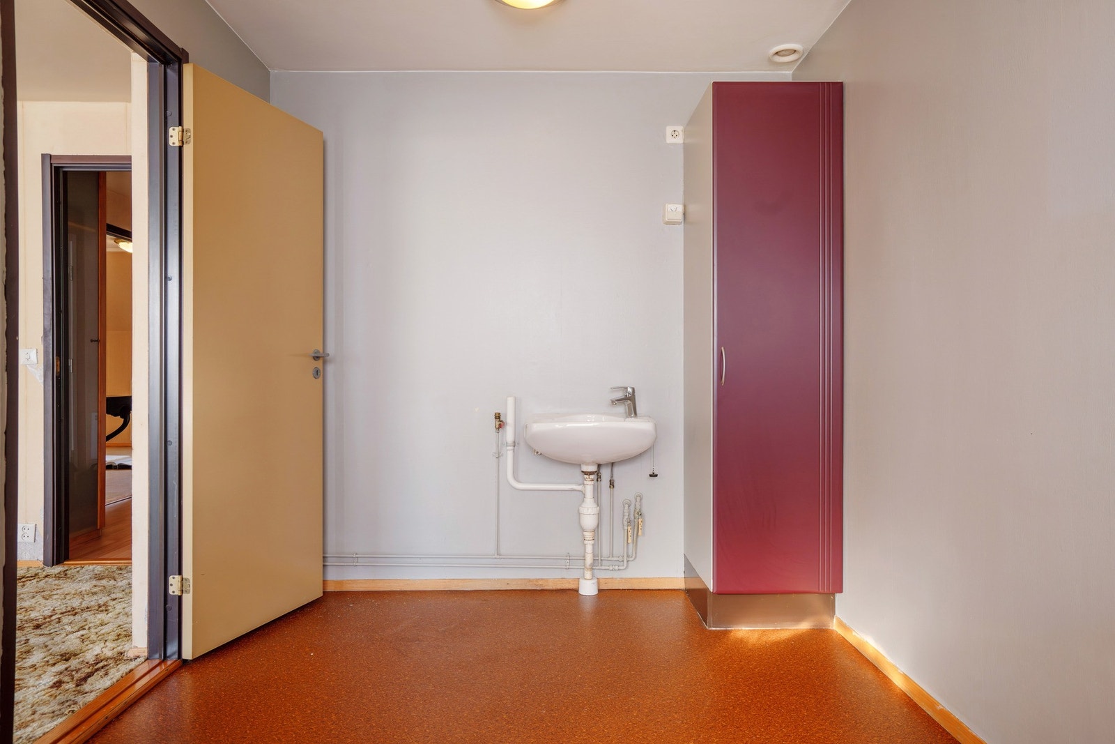 Liten vask og garderobeskap i kjøkkenrommet Galleribilde