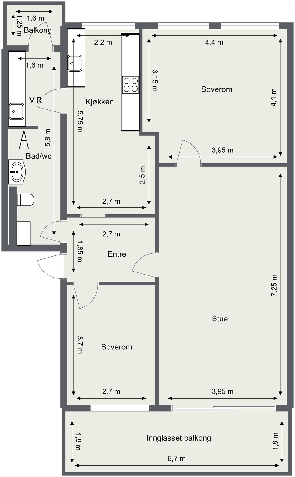 Leiligheten har en arealeffektiv planløsning, modernisert fra en opprinnelig 4-roms for en åpen atmosfære. Galleribilde