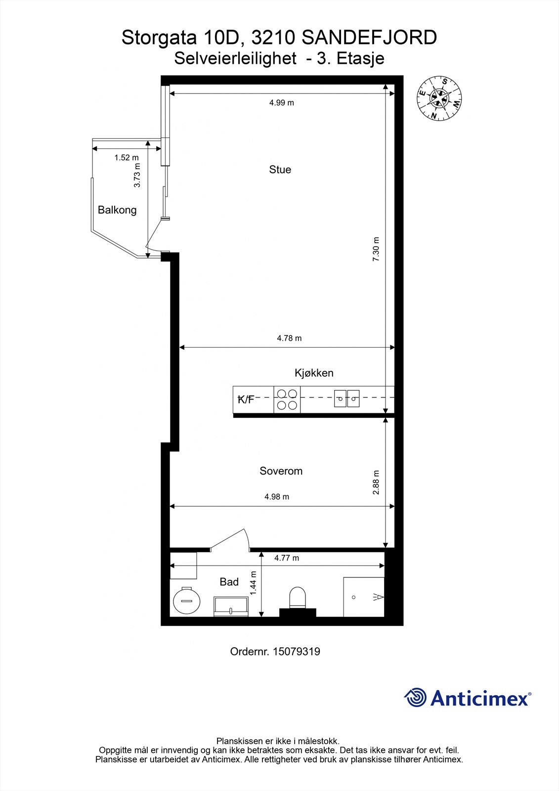 Plantegning 3.etg. - Leiligheten er innredet med en sovealkove Galleribilde