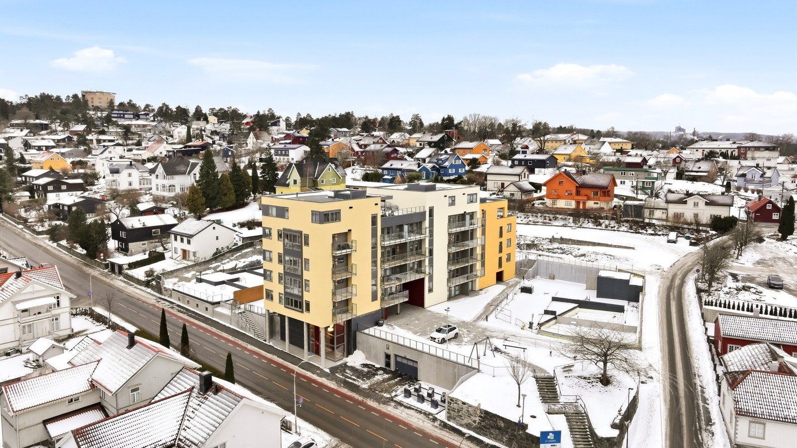 Når hele St. Joseph er ferdig, vil det huse 70 boliger fordelt på fem bygg. I et av disse byggene, blir det også etablert felleslokale med hybel, kjøkken, stue og uteplass for beboerne Galleribilde