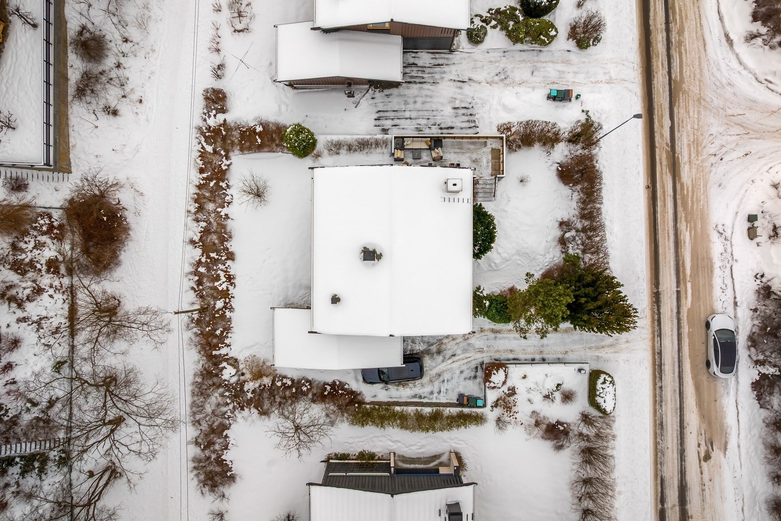 Tomten er opparbeidet og avgrenset med hekk. Galleribilde