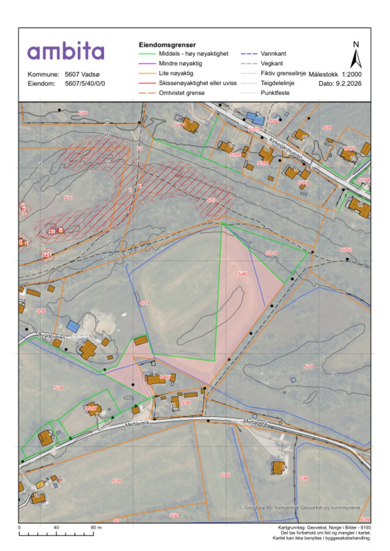 Gnr 5 Bnr 40: Matrikkelen har et areal på 8 836,7 m² på eiet tomt. Matrikkel 5/40 er registrert med landbruksareal i henhold til matrikkelrapport. Galleribilde
