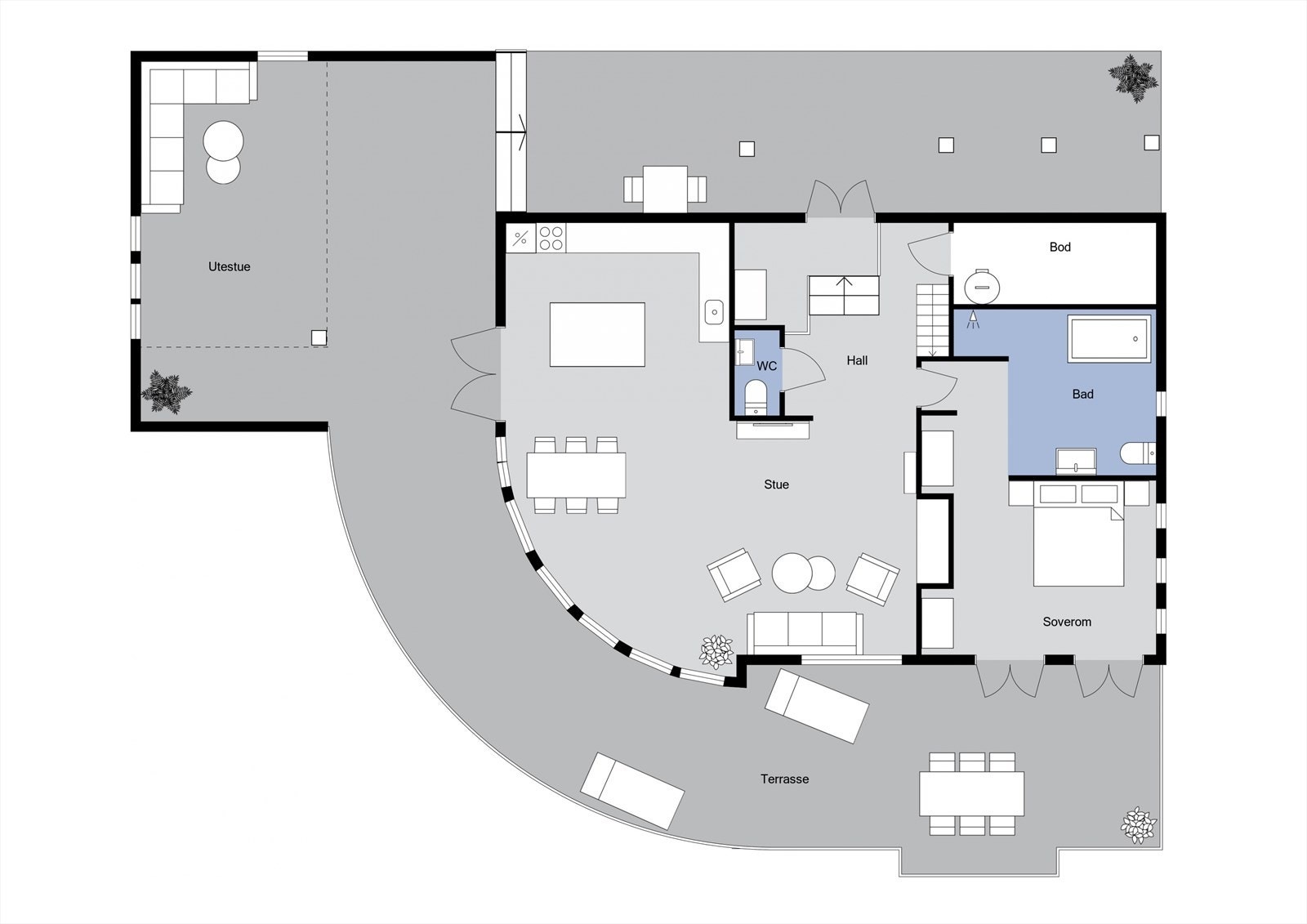 Plantegning hovedhytte, 1. etasje Galleribilde