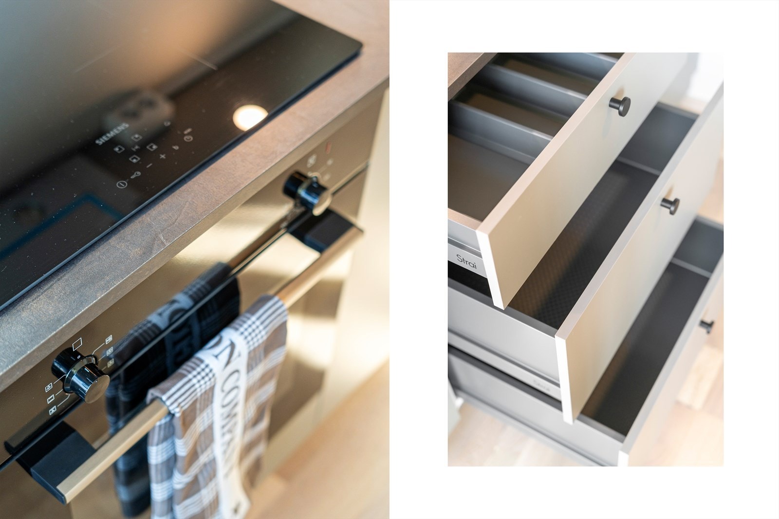 Kjøkkenet er utstyrt med integrerte hvitevarer i form av platetopp, stekeovn, oppvaskmaskin og kombiskap. Galleribilde