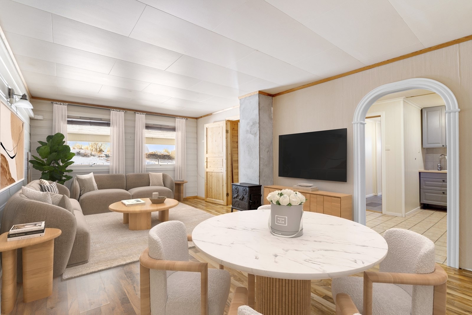 Enkelte rom er digtialt stylet av fotograf for å vise hvordan rommene kan se ut møblert. Galleribilde