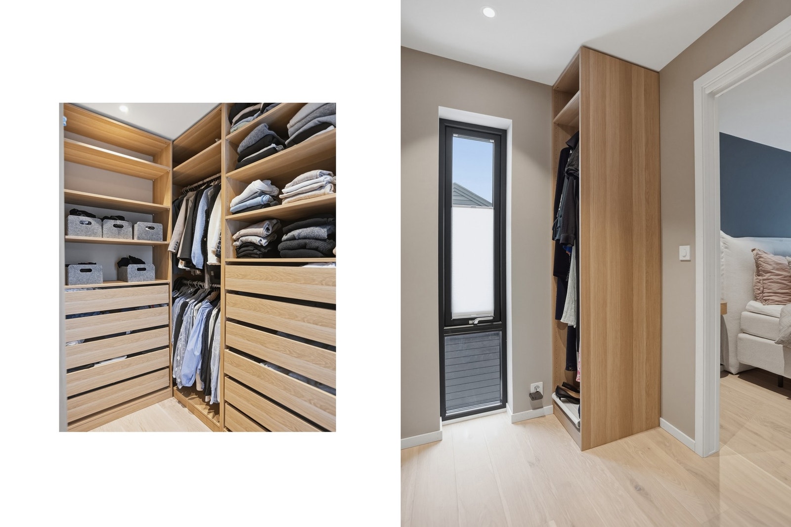 Hovedsoverommet har god plass til dobbeltseng og nattbord, og har direkte adgang til et praktisk walk-in closet Galleribilde