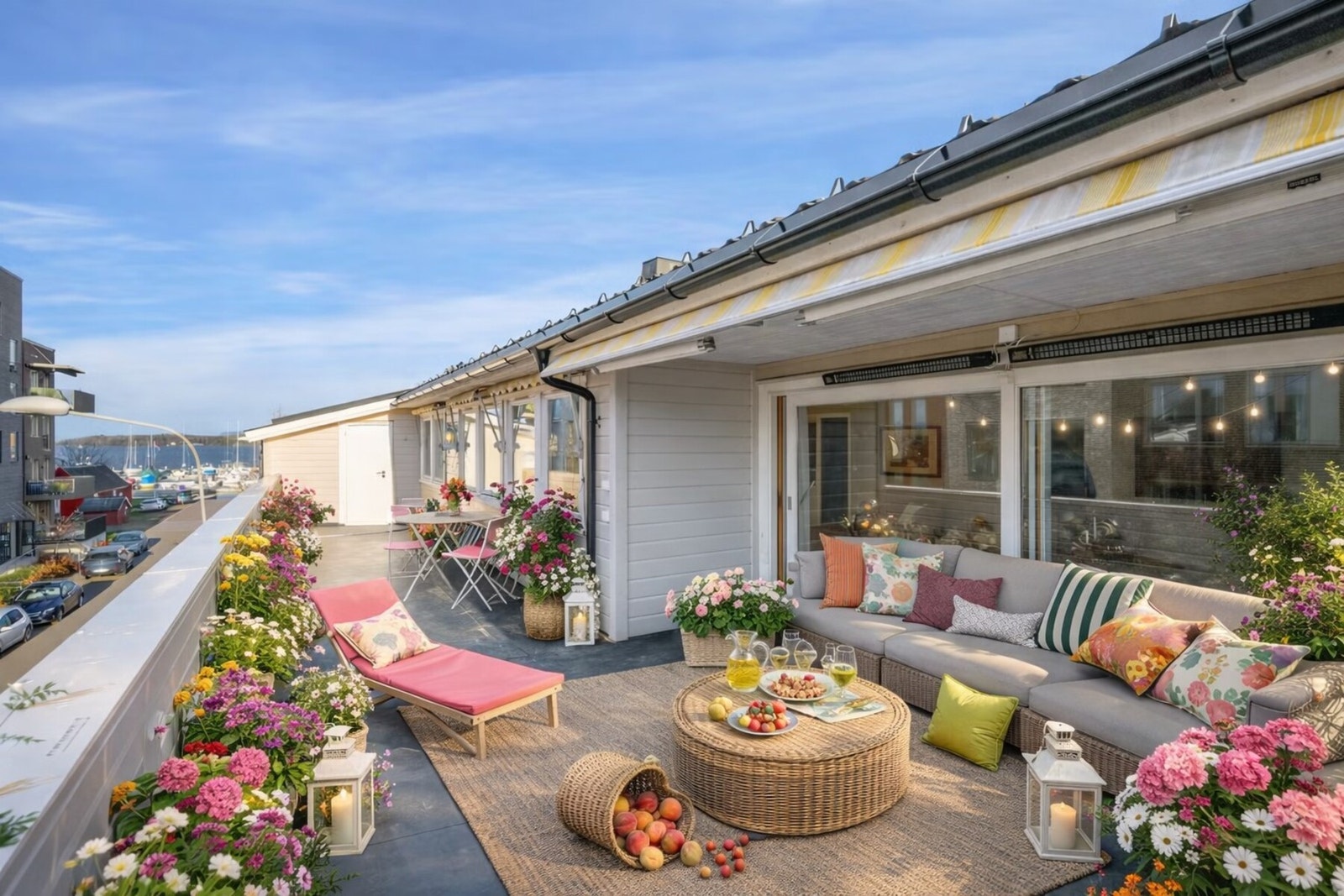 NB! Her ser du et illustrasjonsbilde (AI-genert) av forslag til sommerterrasse i Bankløkka 13 Galleribilde
