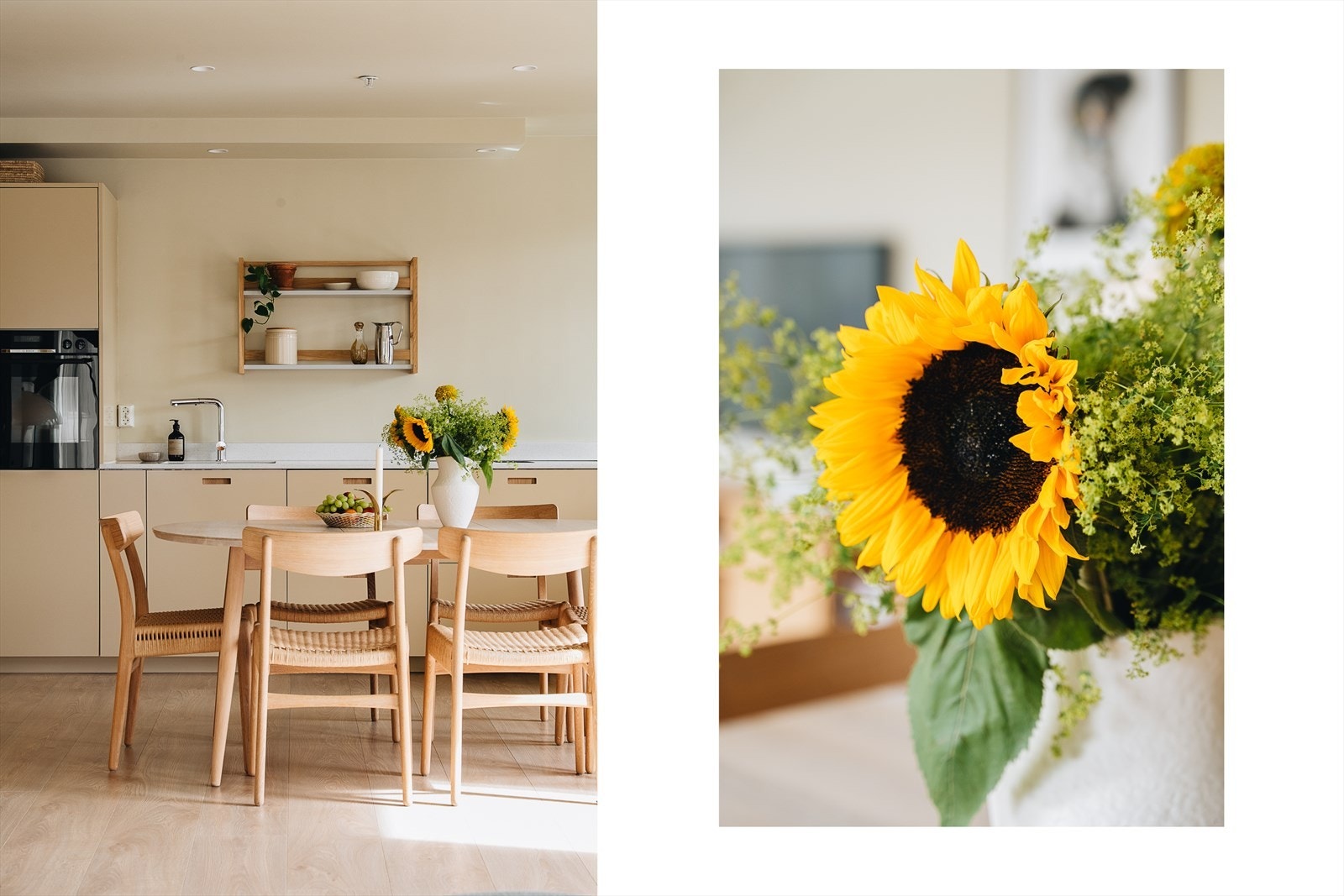 Kjøkkeninnredningen har glatte fronter og integrerte hvitevarer. Galleribilde