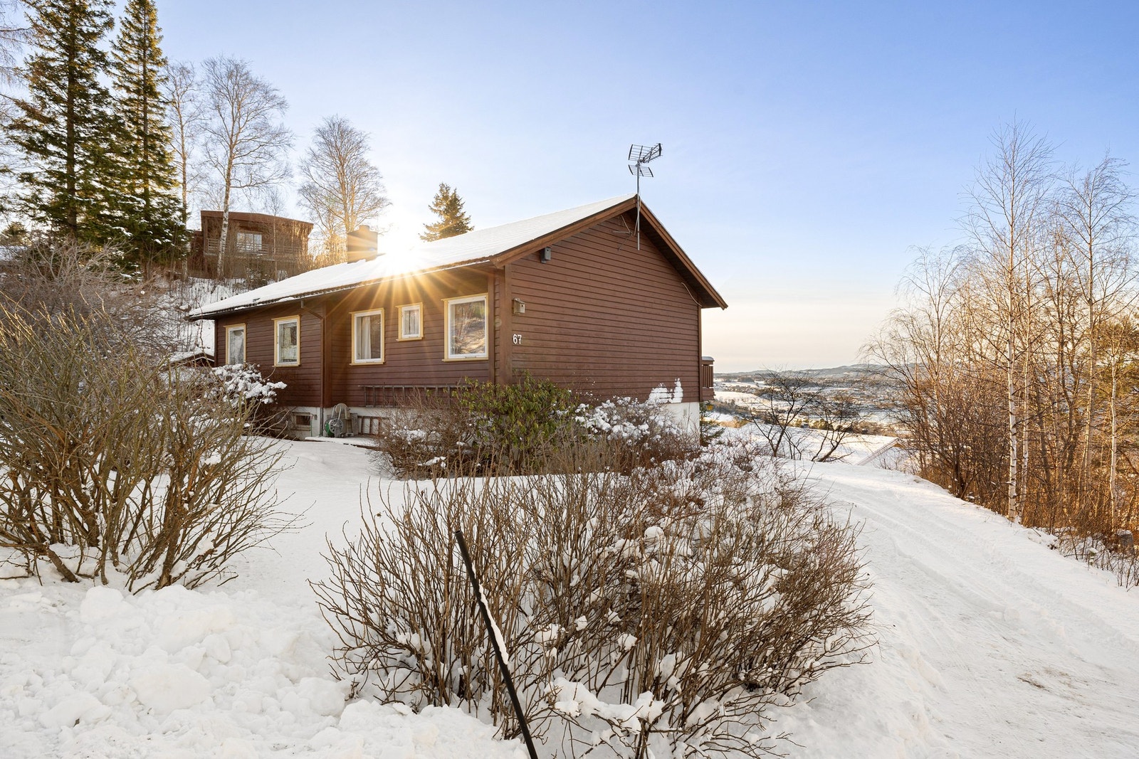 Romslig tomt med gode parkeringsforhold og gressplen. Galleribilde