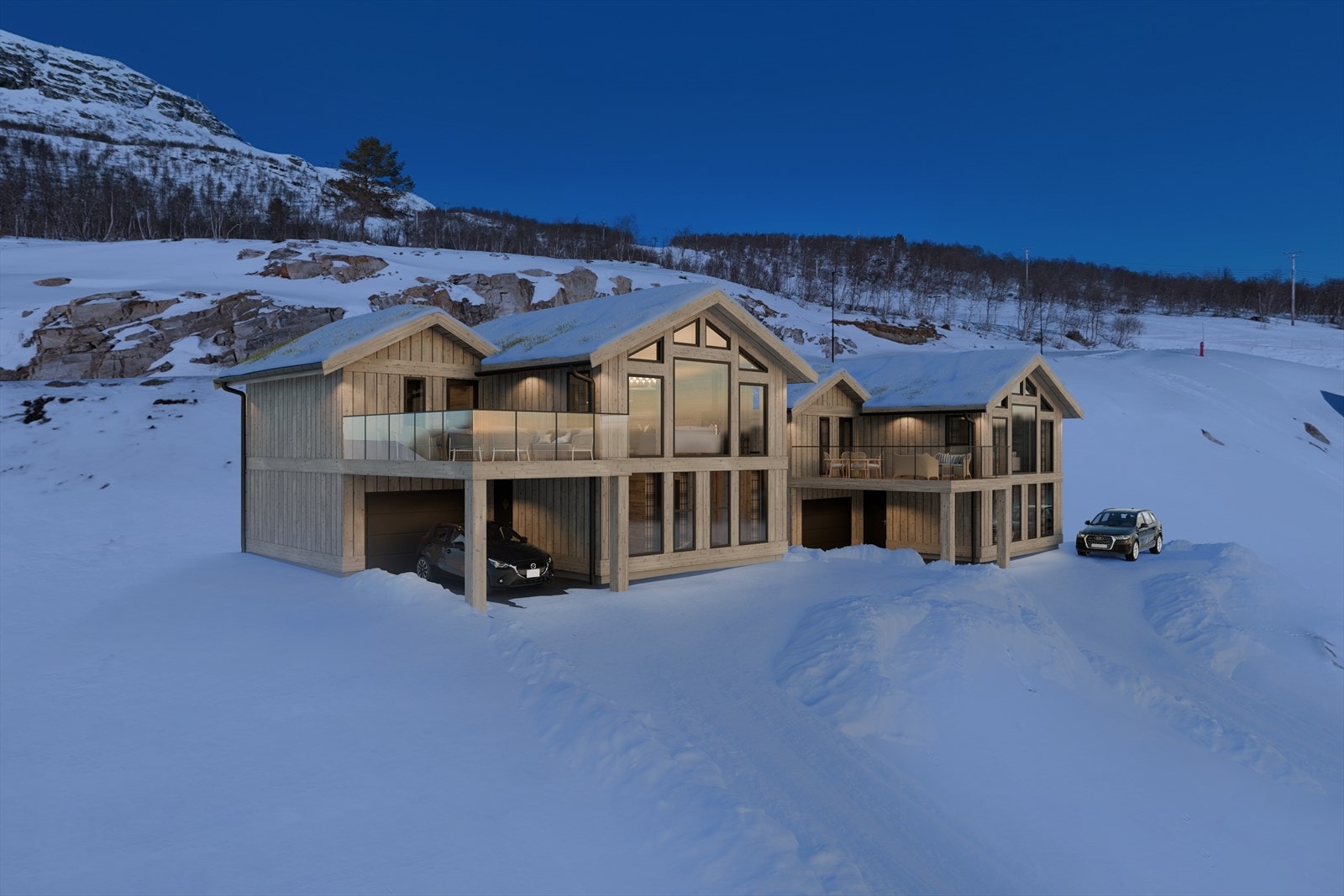 Hytten ligger høyt i terrenget og har vid utsikt over Hovden - ski inn / Ski ut - Solrikt! Hytten ligger på venstre side. Galleribilde