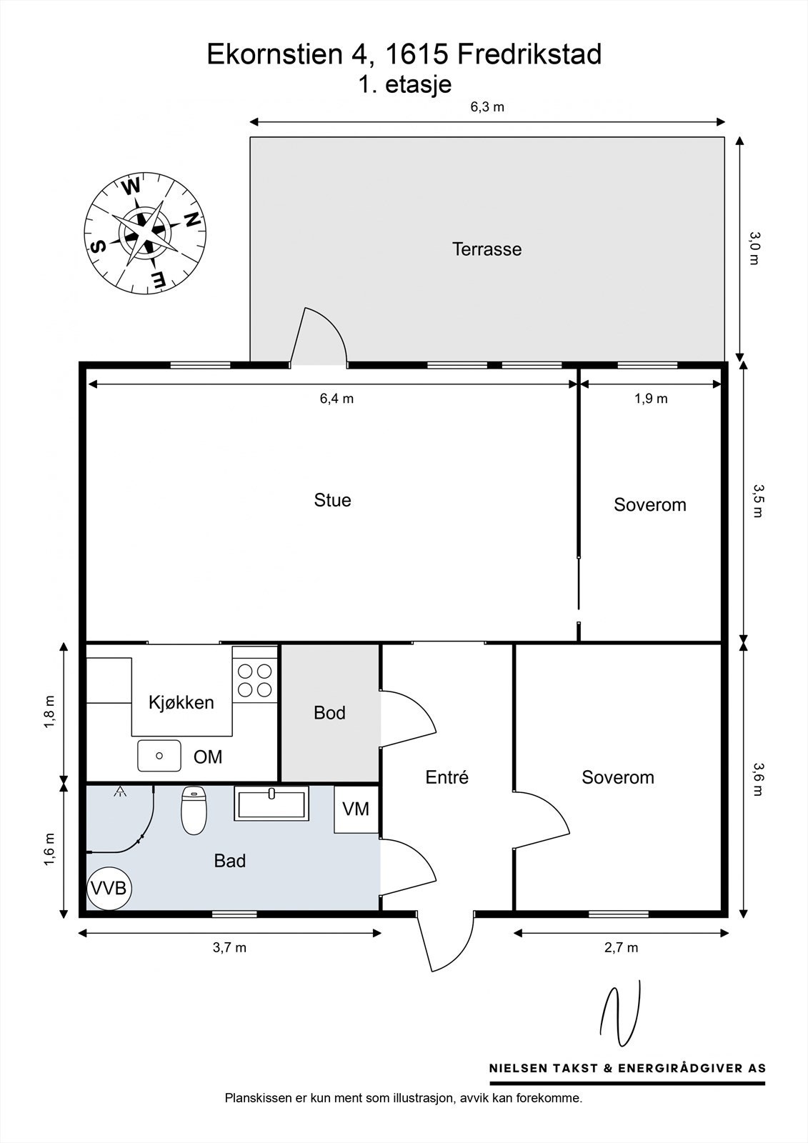 Planskissen er veiledende. Leiligheten disponerer også en ekstern, utvendig bod på ca. 5 kvm. Galleribilde