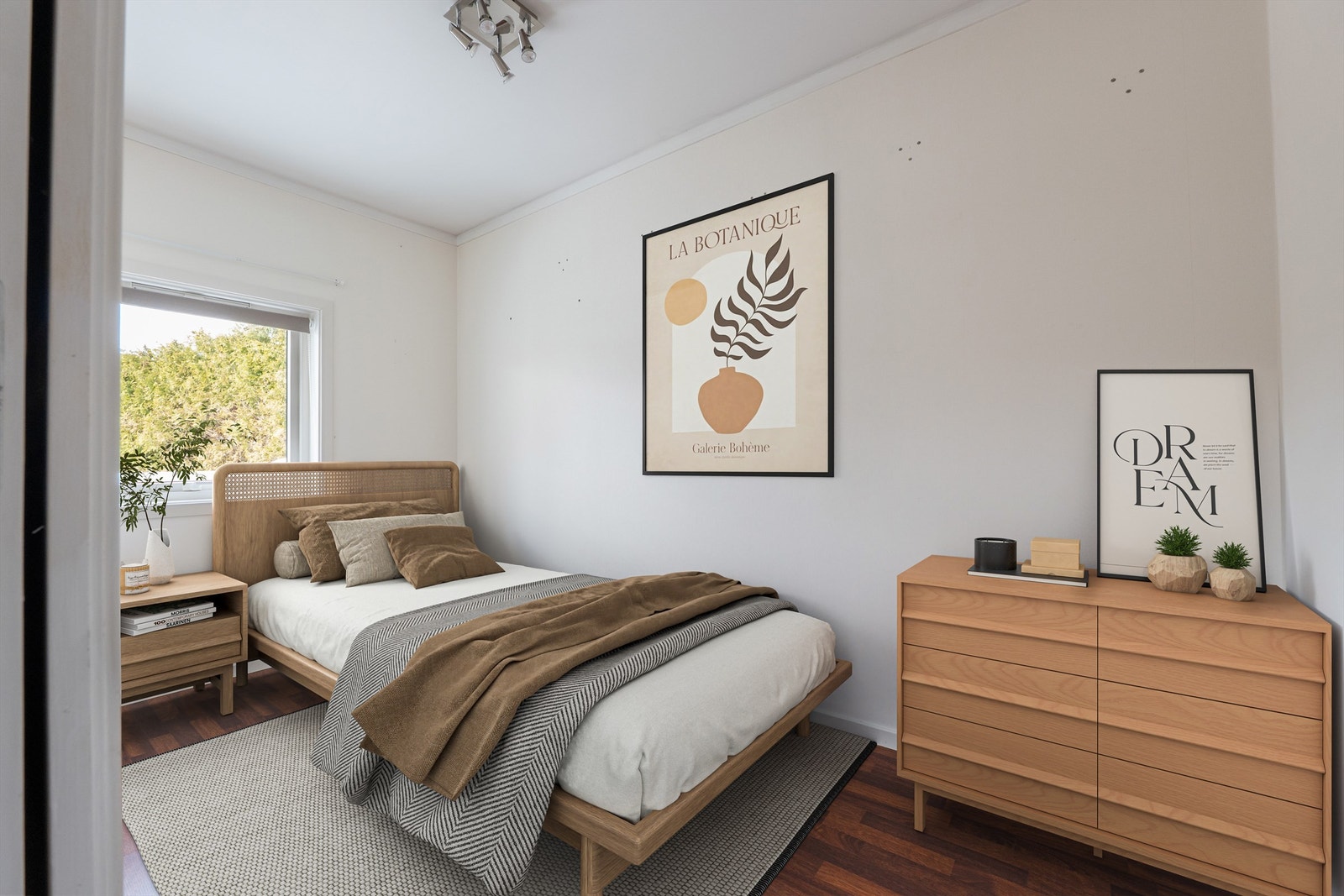 Med nesten 7 kvm. gulvflate er soverom II er naturlig og velfungerende barnerom. Bildet er digitalt møblert. Galleribilde