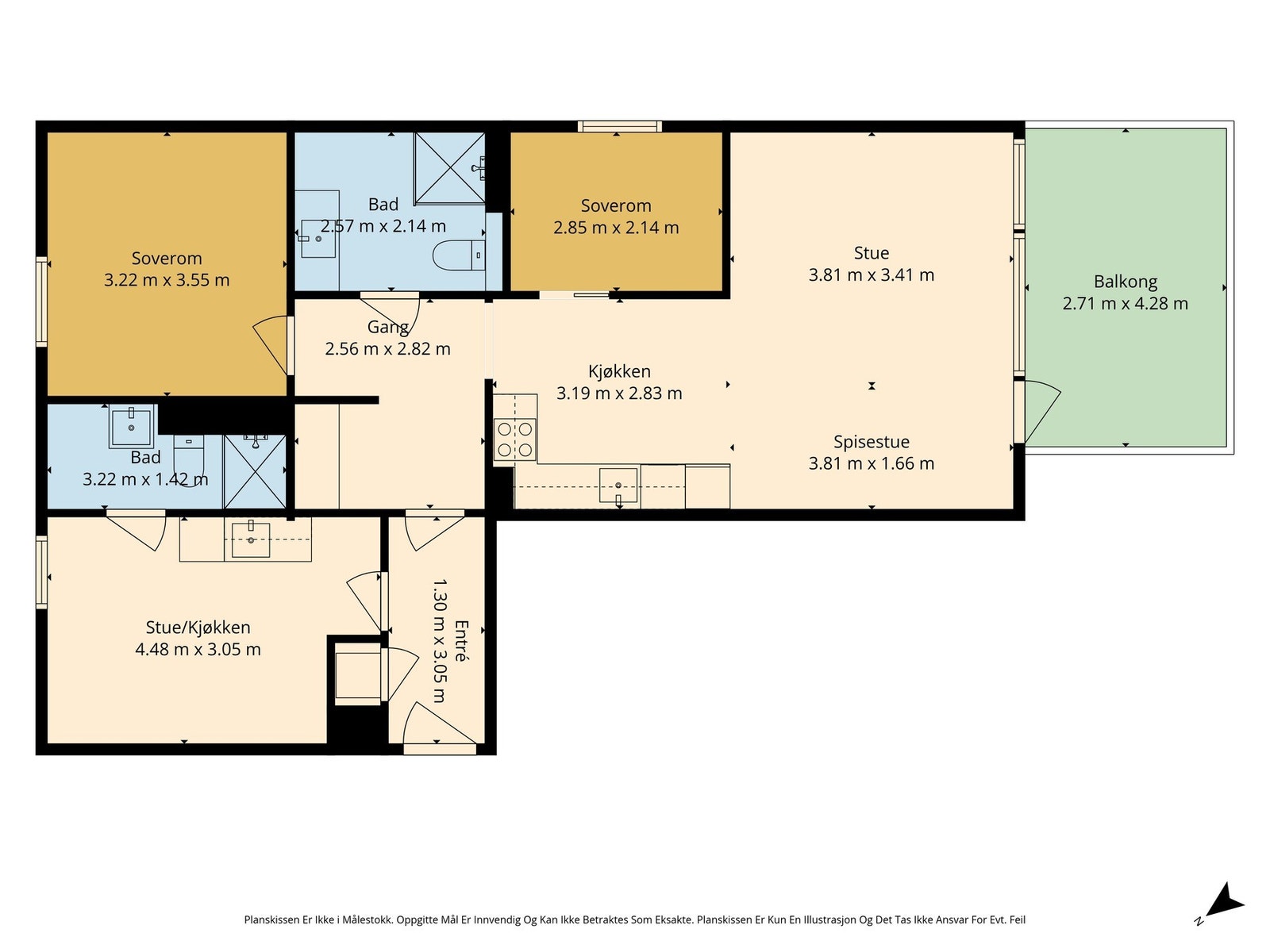 Boligens plantegning. Leiligheten ligger i byggets 3. etasje. Galleribilde
