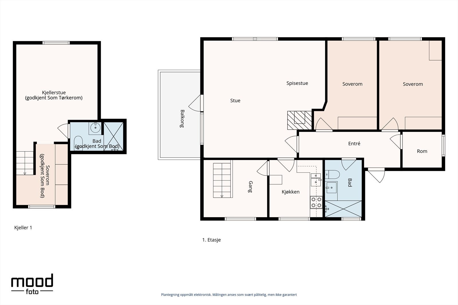 Plantegning over 1. etasje og underetasje. Galleribilde