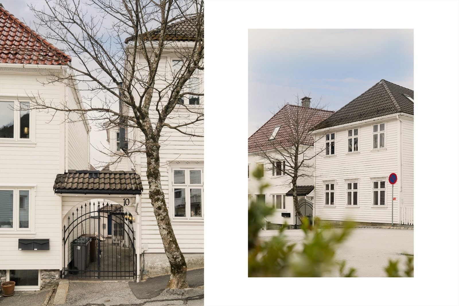 Sjarmerende og tilbaketrukket inngangsparti i koselig område. Galleribilde