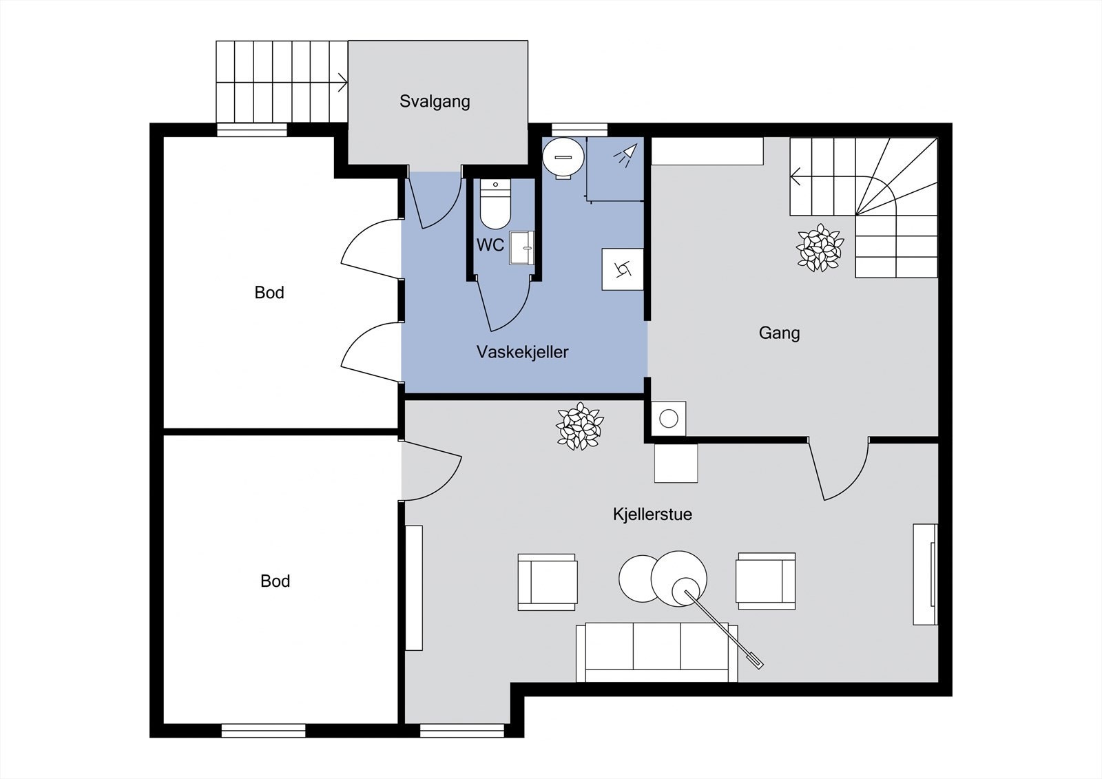 Planløsning kjeller (kjellerstue er ikke godkjent som oppholdsrom) Galleribilde