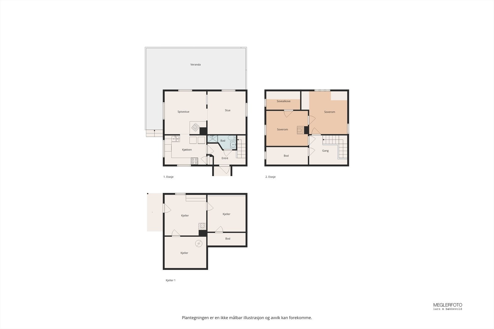 Plantegningene gir en samlet oversikt over boligens planløsning og potensial. Galleribilde