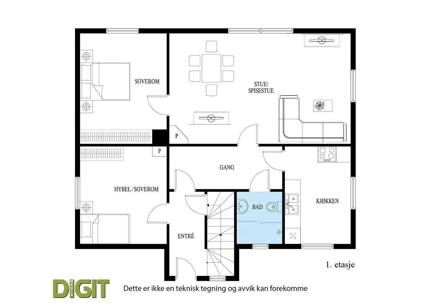 Plantegning 1. etasje Galleribilde