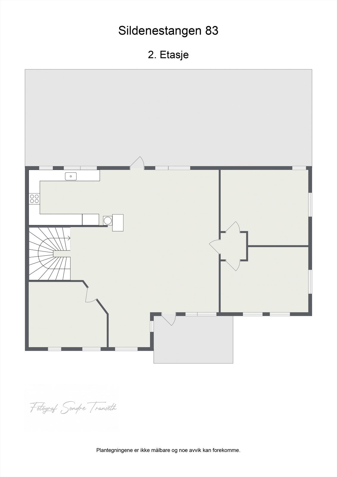 Planløsning 2.etg.: åpen stue/kjøkkenløsning med tilkomst til terrasse, kontor/soverom 3, soverom 4, soverom 5 Galleribilde
