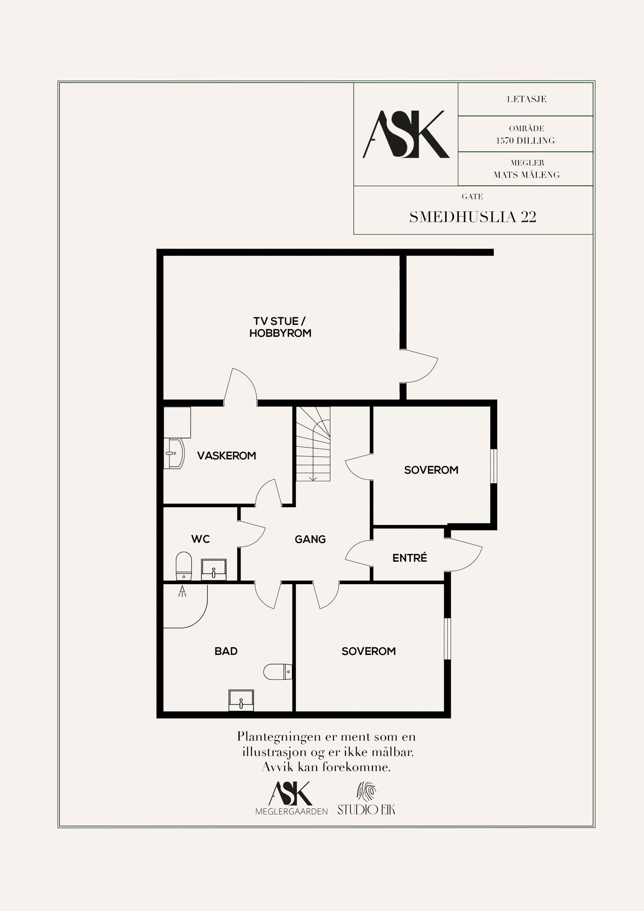 Plantegning 1. etasje - den mer privatedelen av boligen Galleribilde