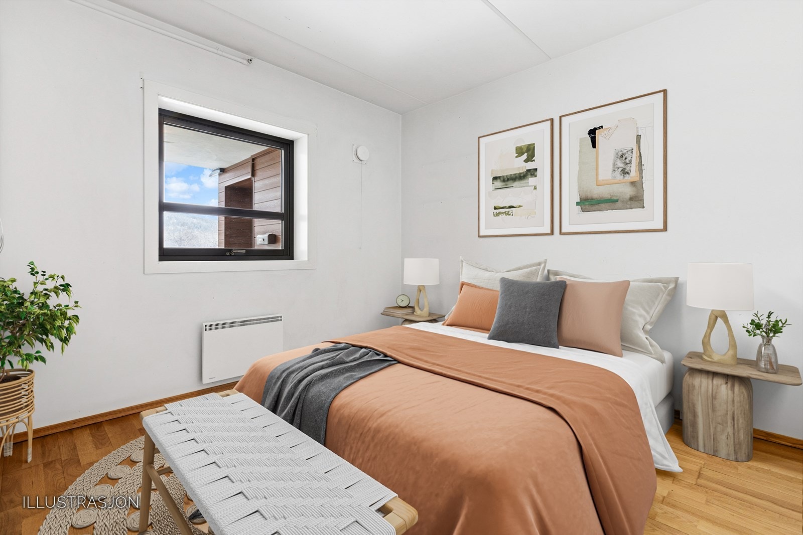 Det er et soverom i leiligheten som har en god størrelse. Galleribilde