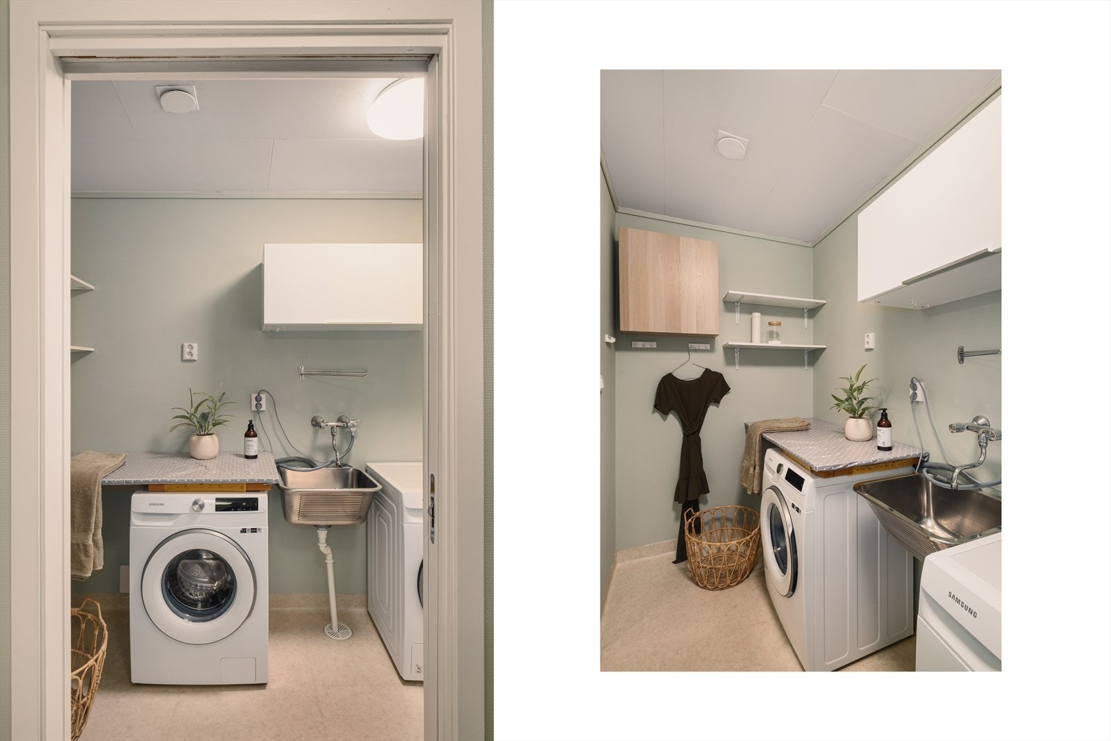 Vaskerom ligger vegg i vegg med bad og har opplegg for vaskemaskin og kondenstørker Galleribilde