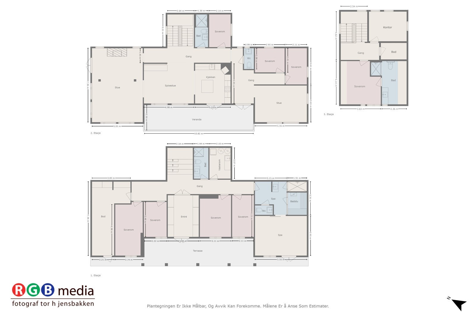 Plantegning samlet alle etasjer. Galleribilde