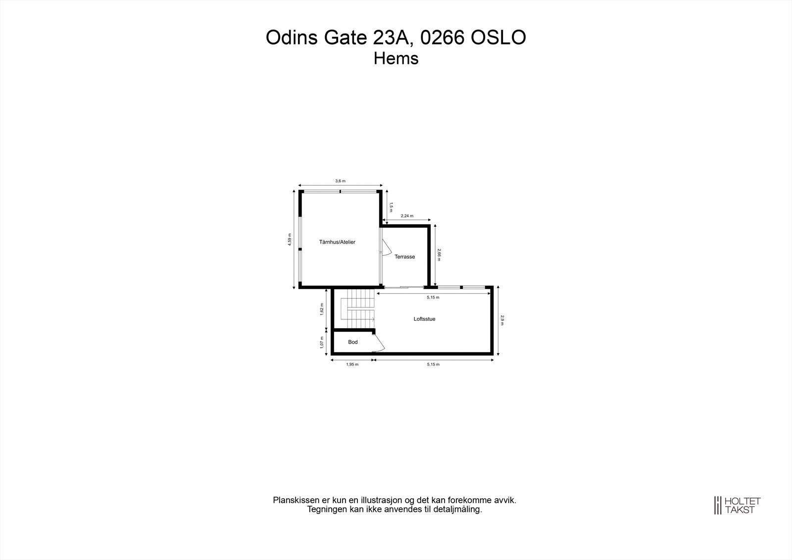 Odins gate 23 A - Intern trapp opp til loftstue/mezzanin med takterrasse nr. 2 og separat privat tårnrom/atelier Galleribilde