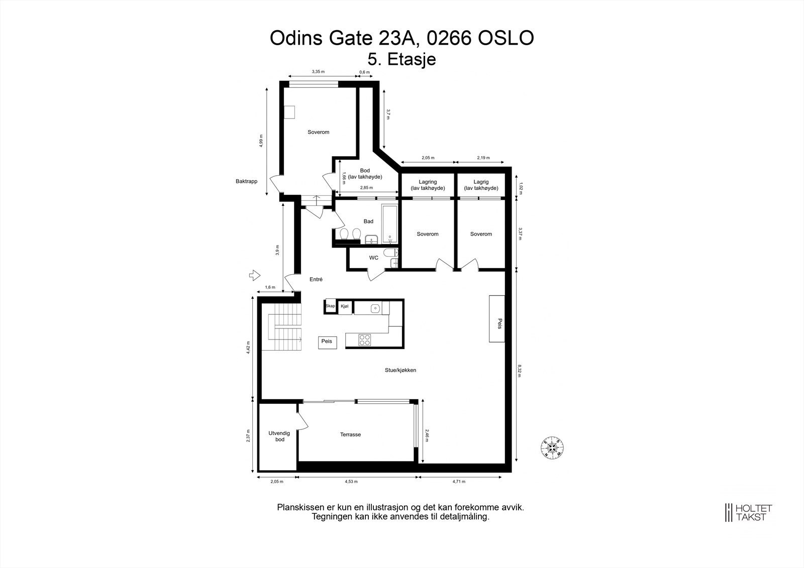 Odins gate 23 A - 5 etasje (heisen går til 4 etg. - deretter noen trappetrinn opp til leilighetens hovedplan) Galleribilde