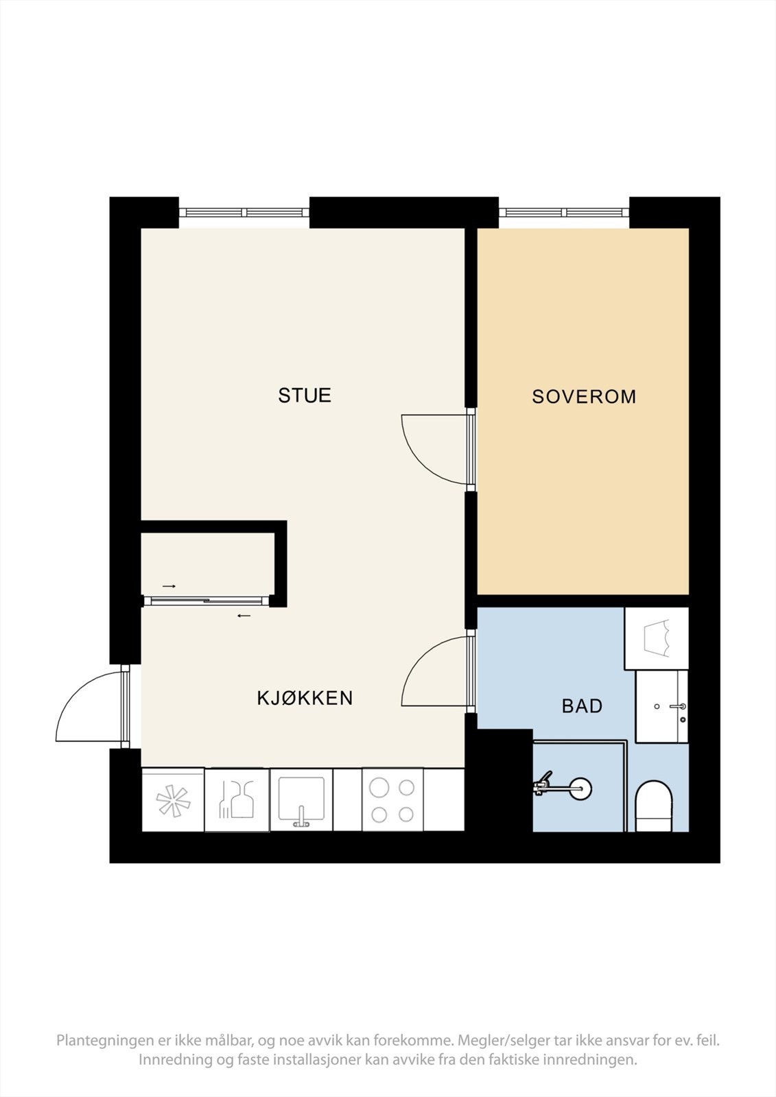 Leiligheten har en arealeffektiv planløsning som fordeler seg over 30 m² BRA. Galleribilde