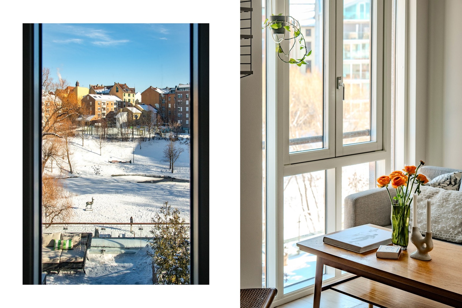 Stuen utgjør et lyst og innbydende oppholdsrom med store vindusflater som slipper inn godt med dagslys. Galleribilde